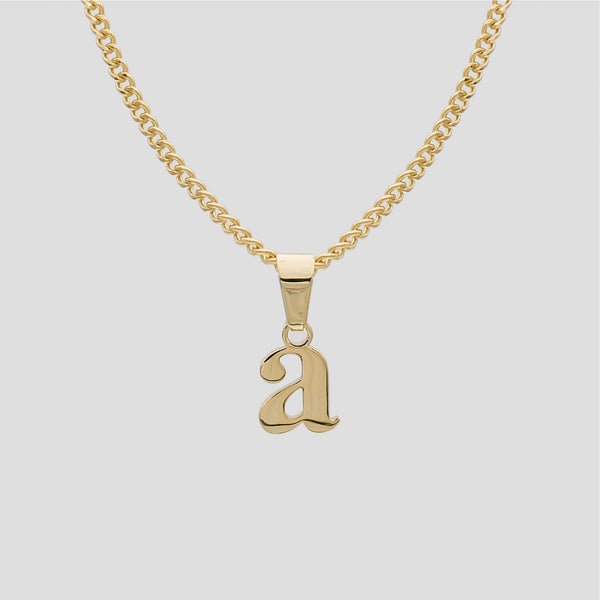 Gold Lowercase initial Necklace letter A pendant | PRYA