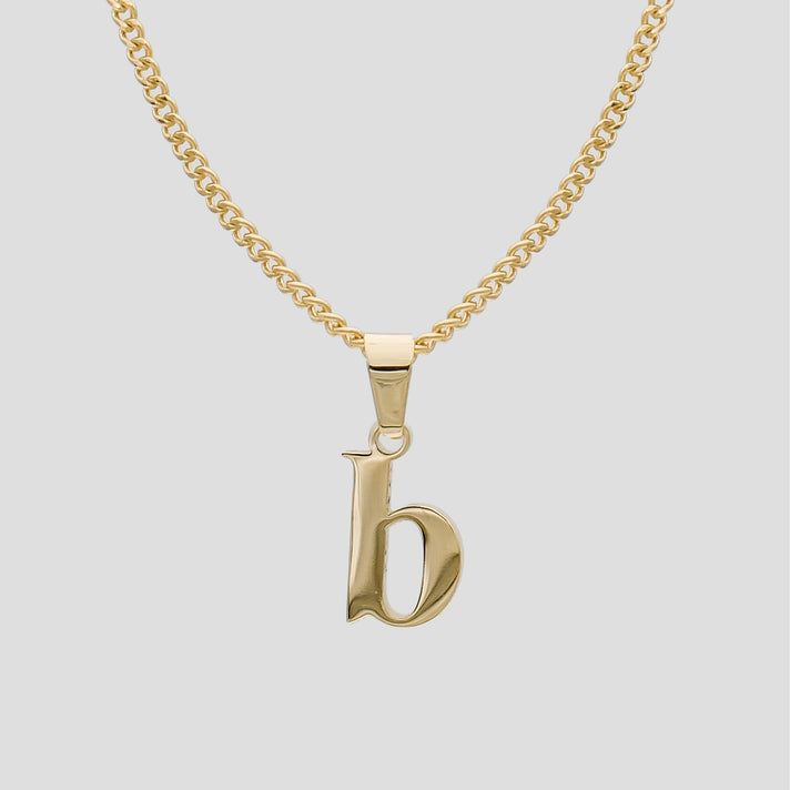 Gold Lowercase initial Necklace letter B pendant | PRYA