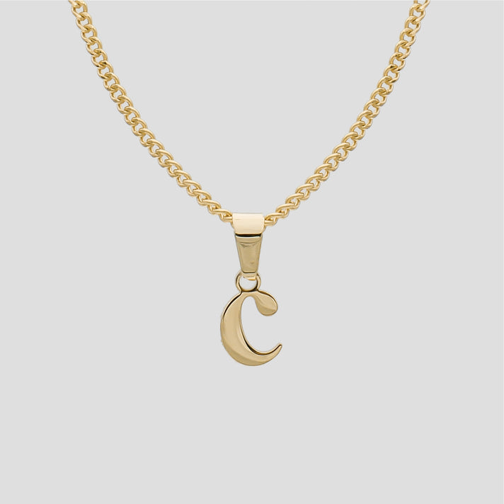 Gold Lowercase initial Necklace letter C pendant | PRYA
