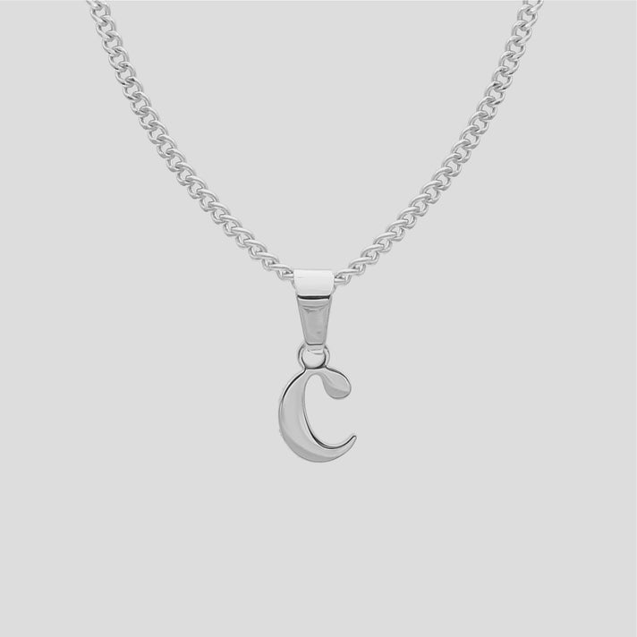 Silver Lowercase initial Necklace letter C pendant | PRYA