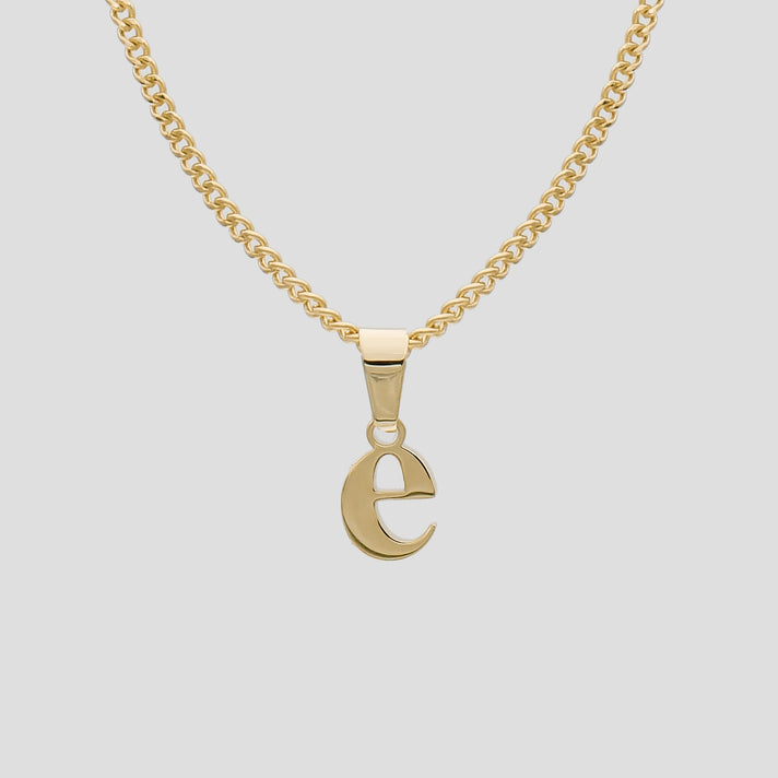 Gold Lowercase initial Necklace letter E pendant | PRYA