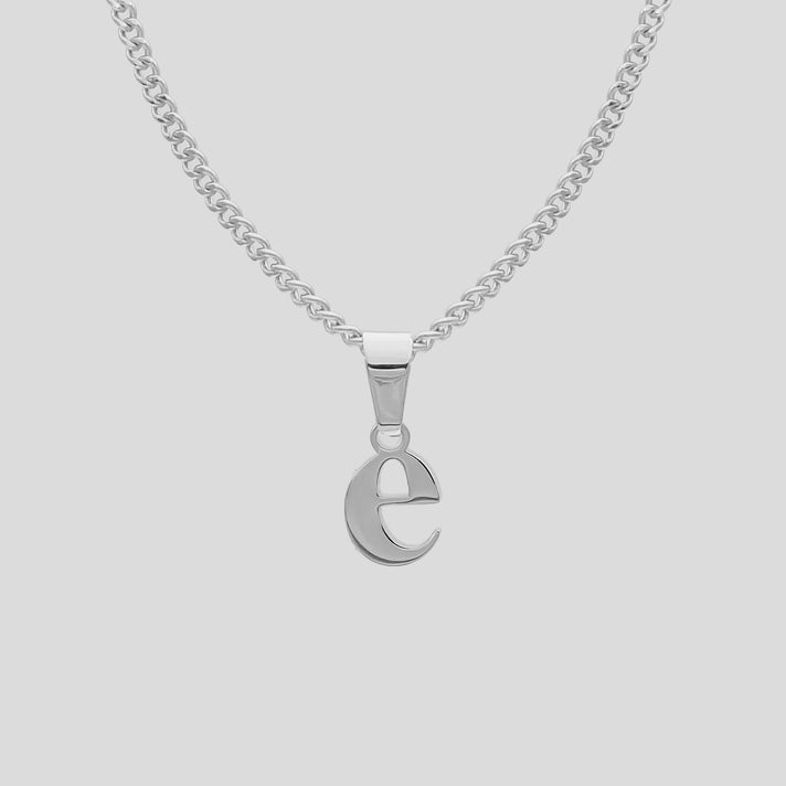 Silver Lowercase initial Necklace letter E pendant | PRYA