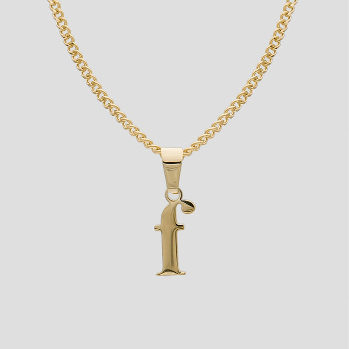 Gold Lowercase initial Necklace letter F pendant | PRYA