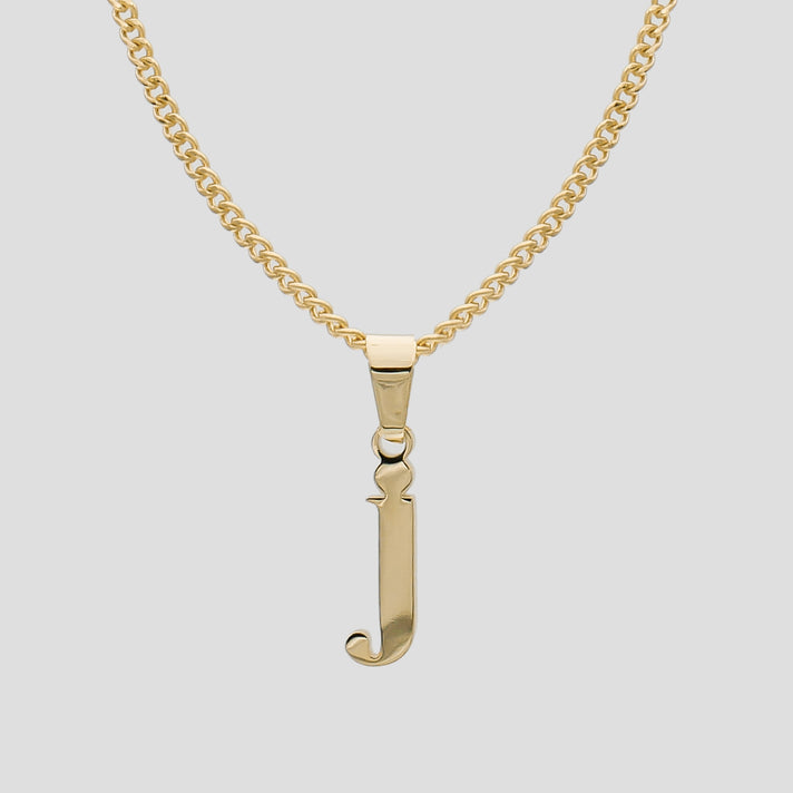 Gold Lowercase initial Necklace letter J pendant | PRYA