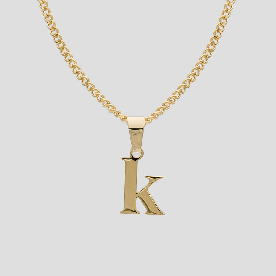 Gold Lowercase initial Necklace letter K pendant | PRYA