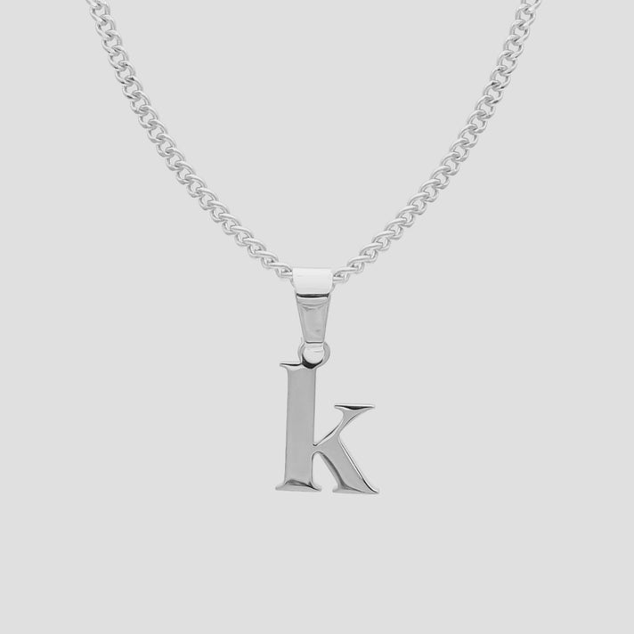 Silver Lowercase initial Necklace letter K pendant | PRYA