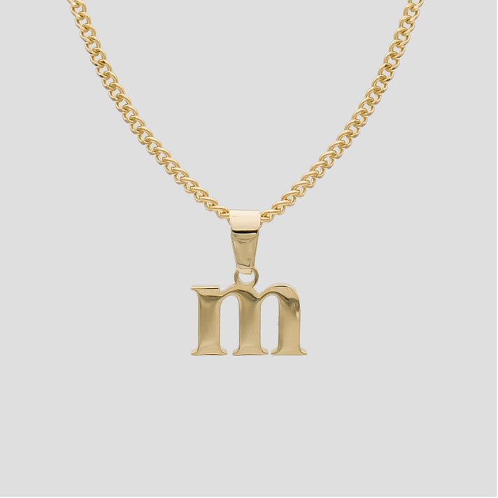 Gold Lowercase initial Necklace letter M pendant | PRYA