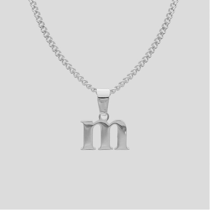 Silver Lowercase initial Necklace letter M pendant | PRYA