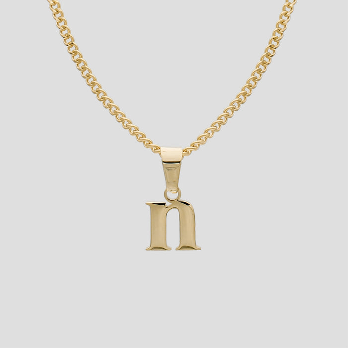 Gold Lowercase initial Necklace letter N pendant | PRYA