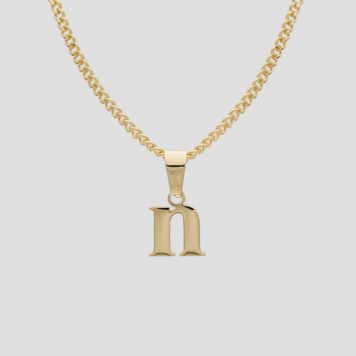 Gold Lowercase initial Necklace letter N pendant | PRYA