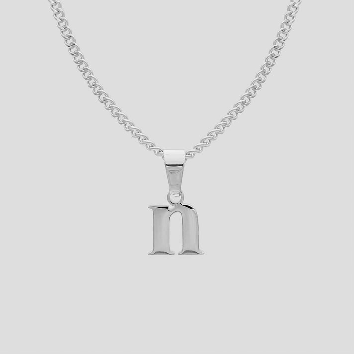 Silver Lowercase initial Necklace letter N pendant | PRYA