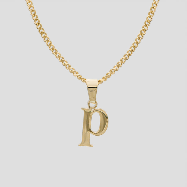 Gold Lowercase initial Necklace letter P pendant | PRYA