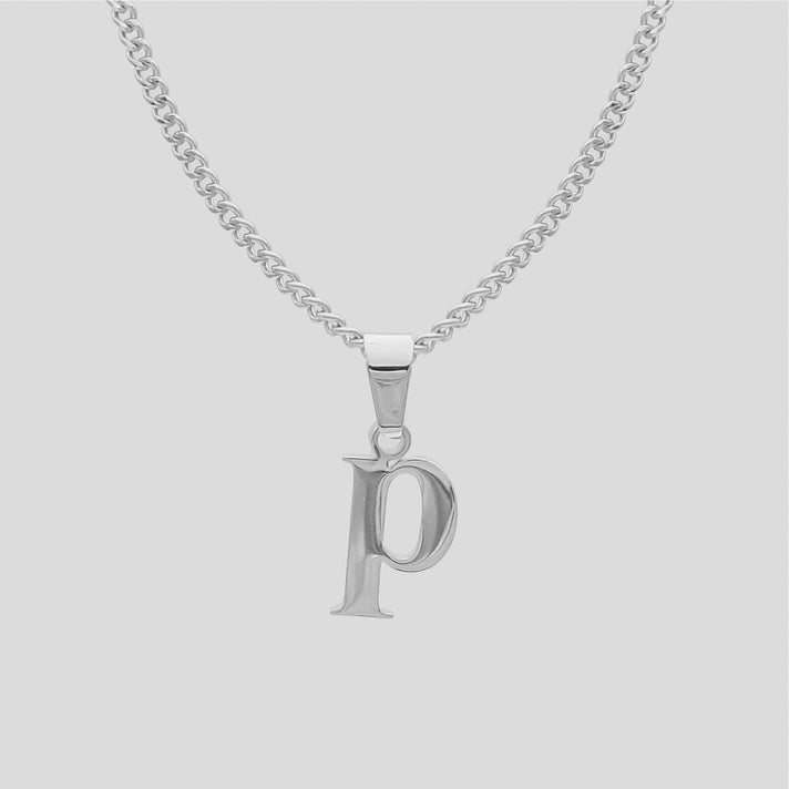 Silver Lowercase initial Necklace letter P pendant | PRYA