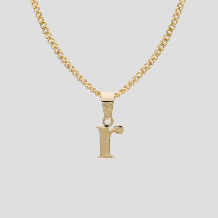 Gold Lowercase initial Necklace letter R pendant | PRYA