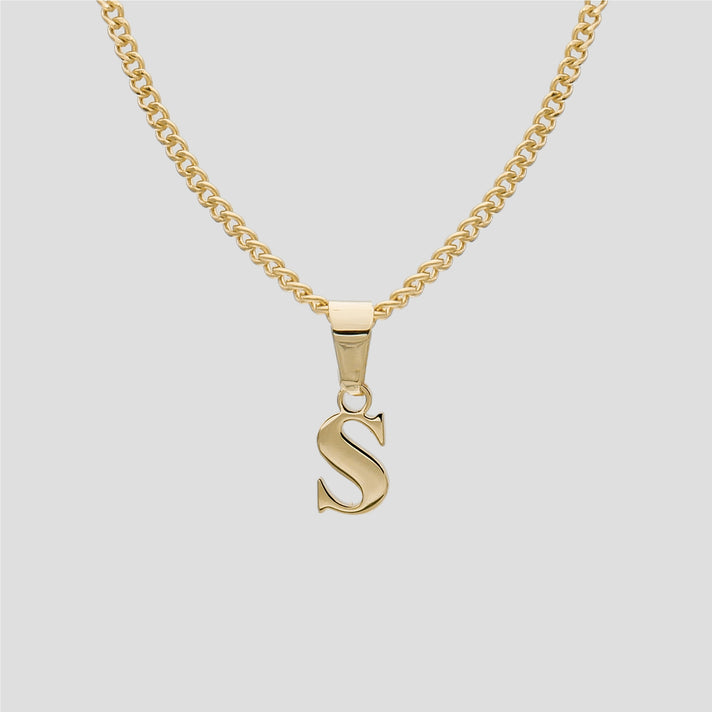 Gold Lowercase initial Necklace letter S pendant | PRYA