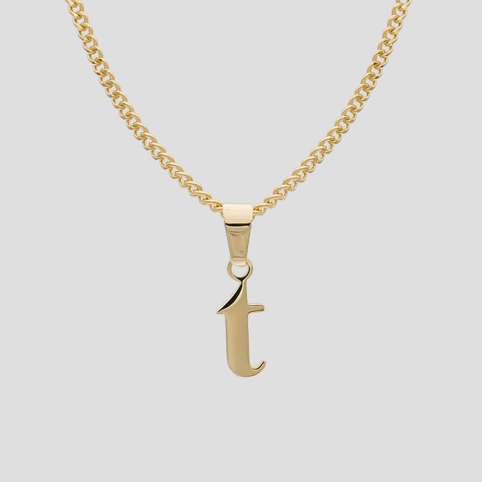 Gold Lowercase initial Necklace letter T pendant | PRYA