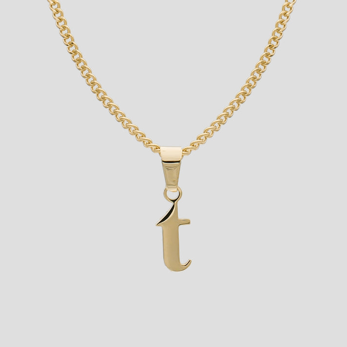 Gold Lowercase initial Necklace letter T pendant | PRYA