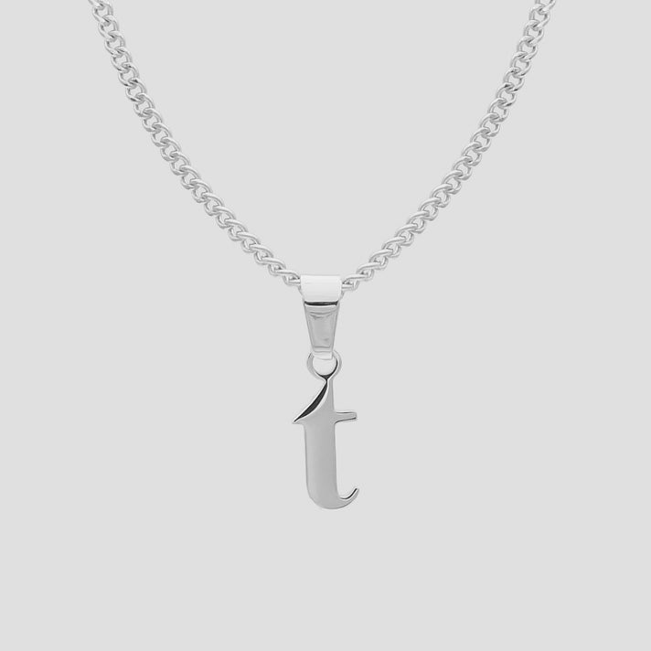 Silver Lowercase initial Necklace letter T pendant | PRYA