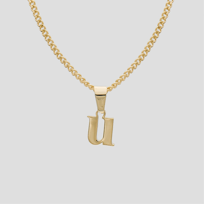 Gold Lowercase initial Necklace letter U pendant | PRYA