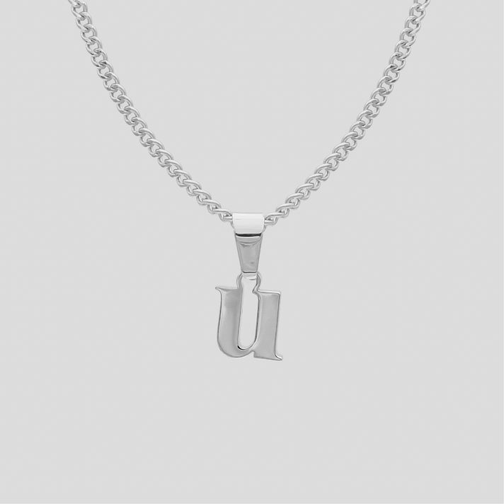 Silver Lowercase initial Necklace letter U pendant | PRYA