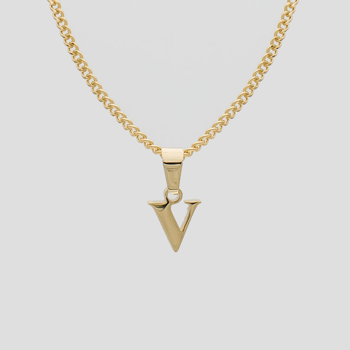 Gold Lowercase initial Necklace letter V pendant | PRYA