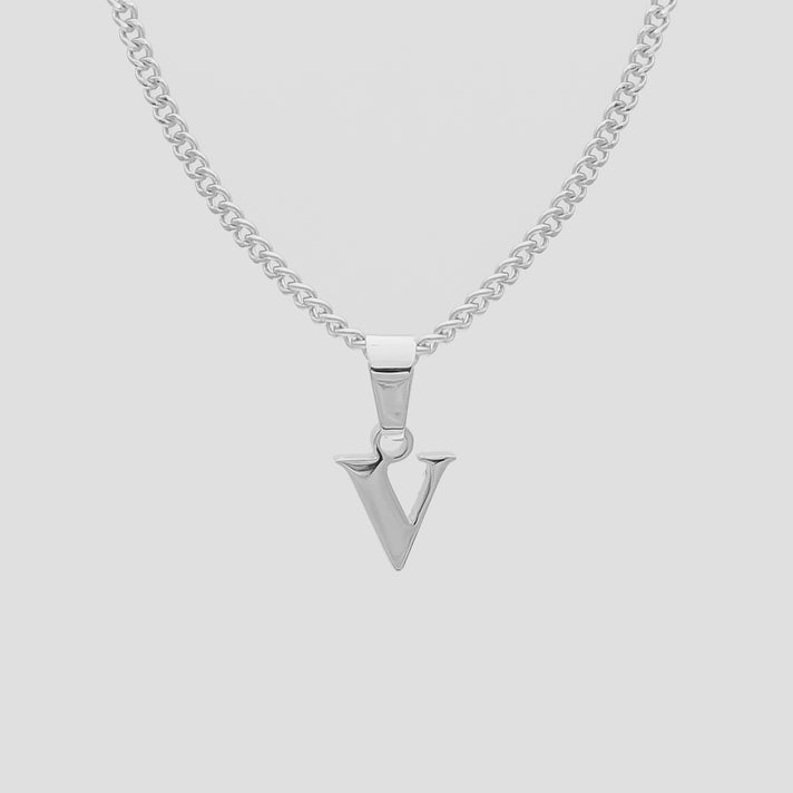 Silver Lowercase initial Necklace letter V pendant | PRYA