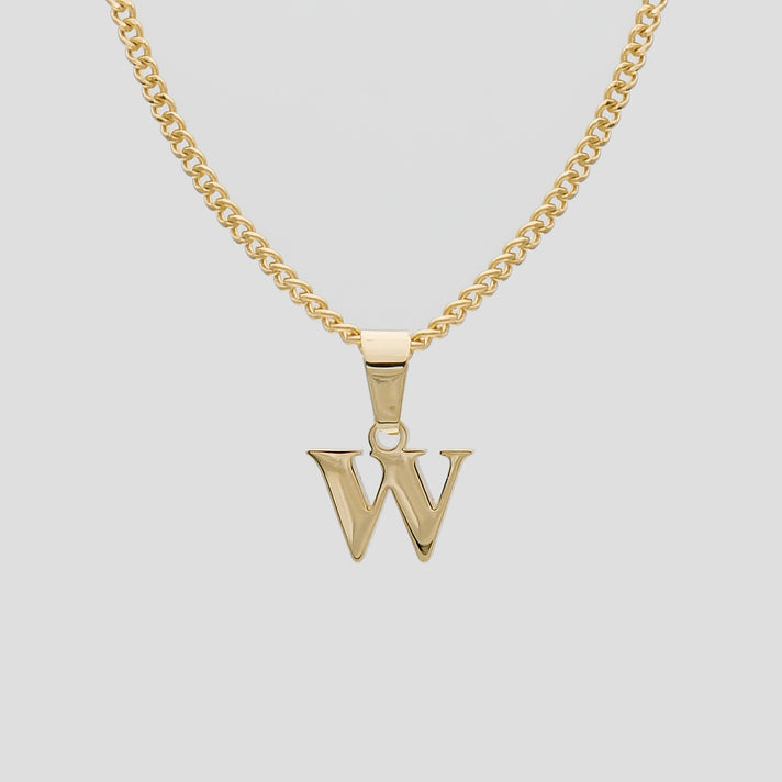 Gold Lowercase initial Necklace letter W pendant | PRYA