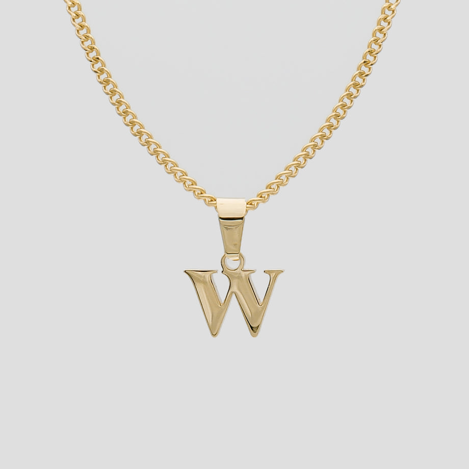 Gold Lowercase initial Necklace letter W pendant | PRYA