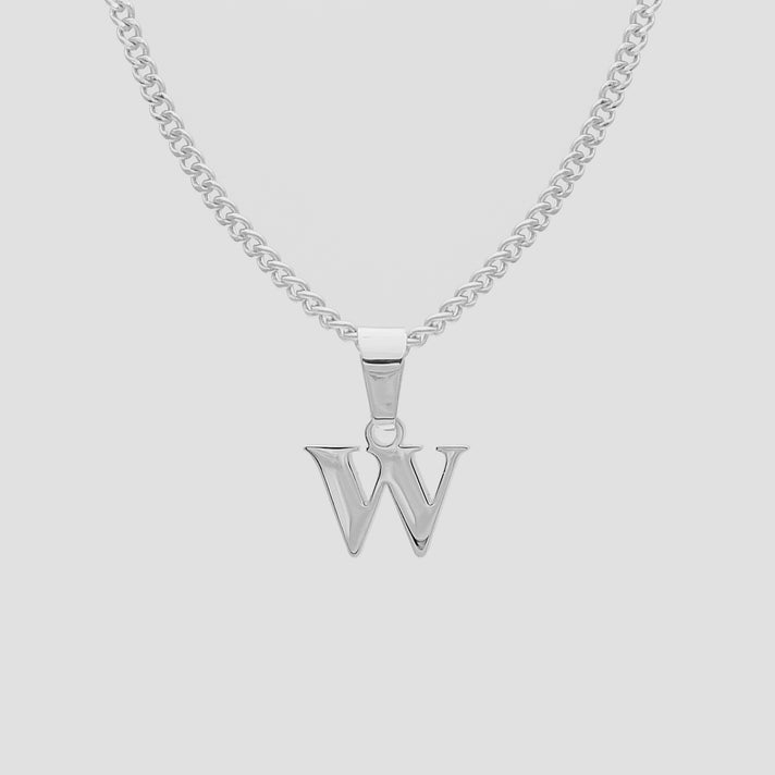 Silver Lowercase initial Necklace letter W pendant | PRYA