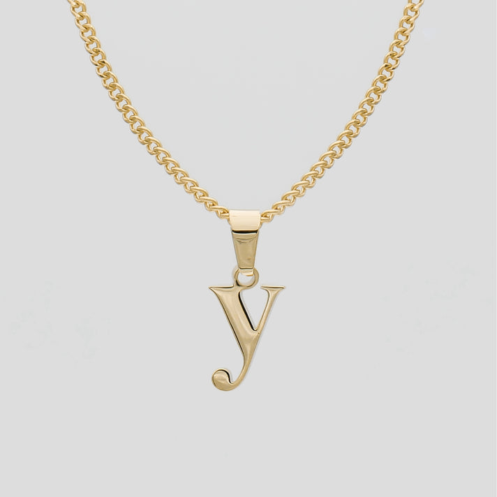 Gold Lowercase initial Necklace letter Y pendant | PRYA