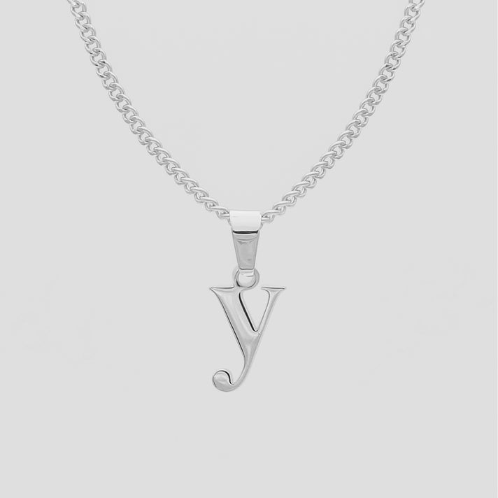 Silver Lowercase initial Necklace letter Y pendant | PRYA