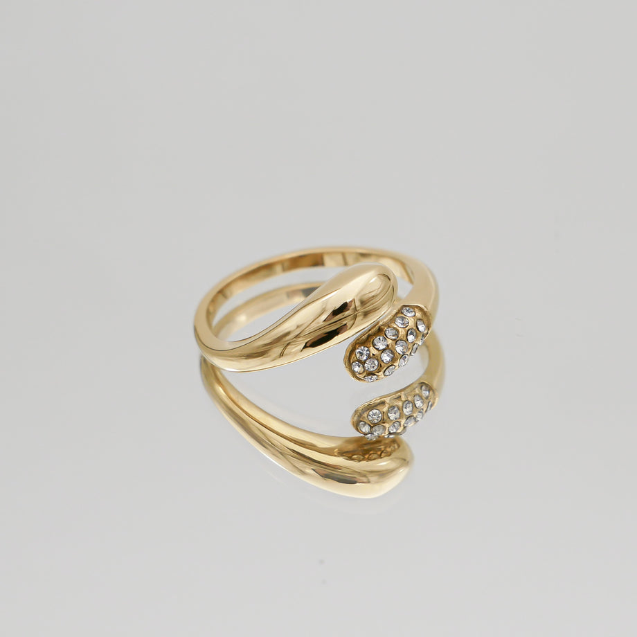 Gold snake ring with sparkling stones.