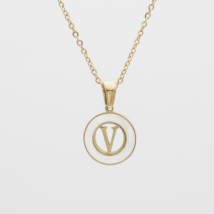 Dainty Mia Opal Initial Necklace, Letter V by PRYA