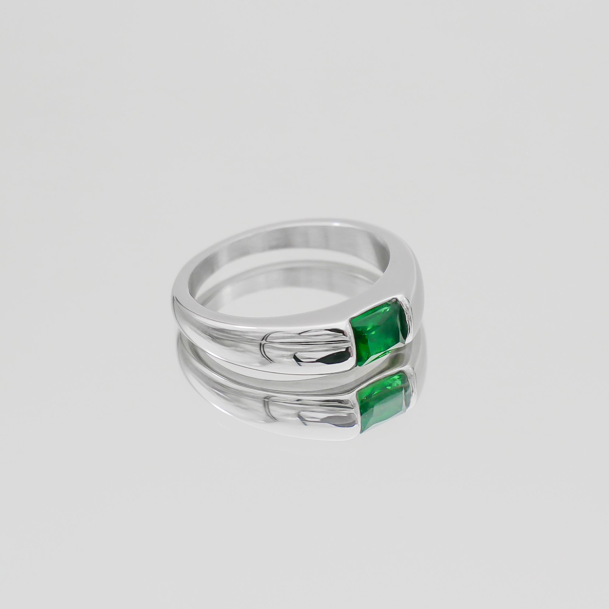 Silver Nova Band Ring with Emerald Gemstone by PRYA
