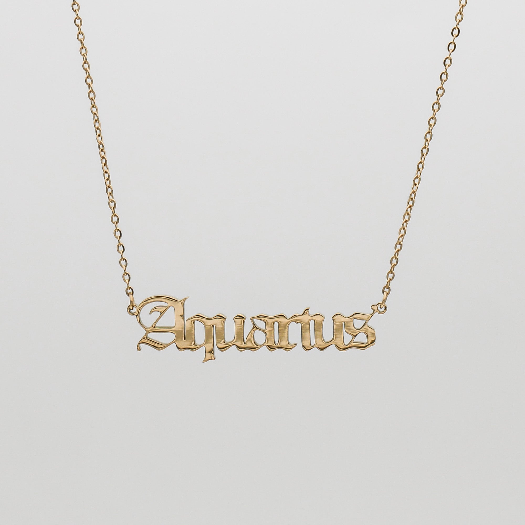 Women's Old English Gold Aquarius Zodiac Name Necklace by PRYA