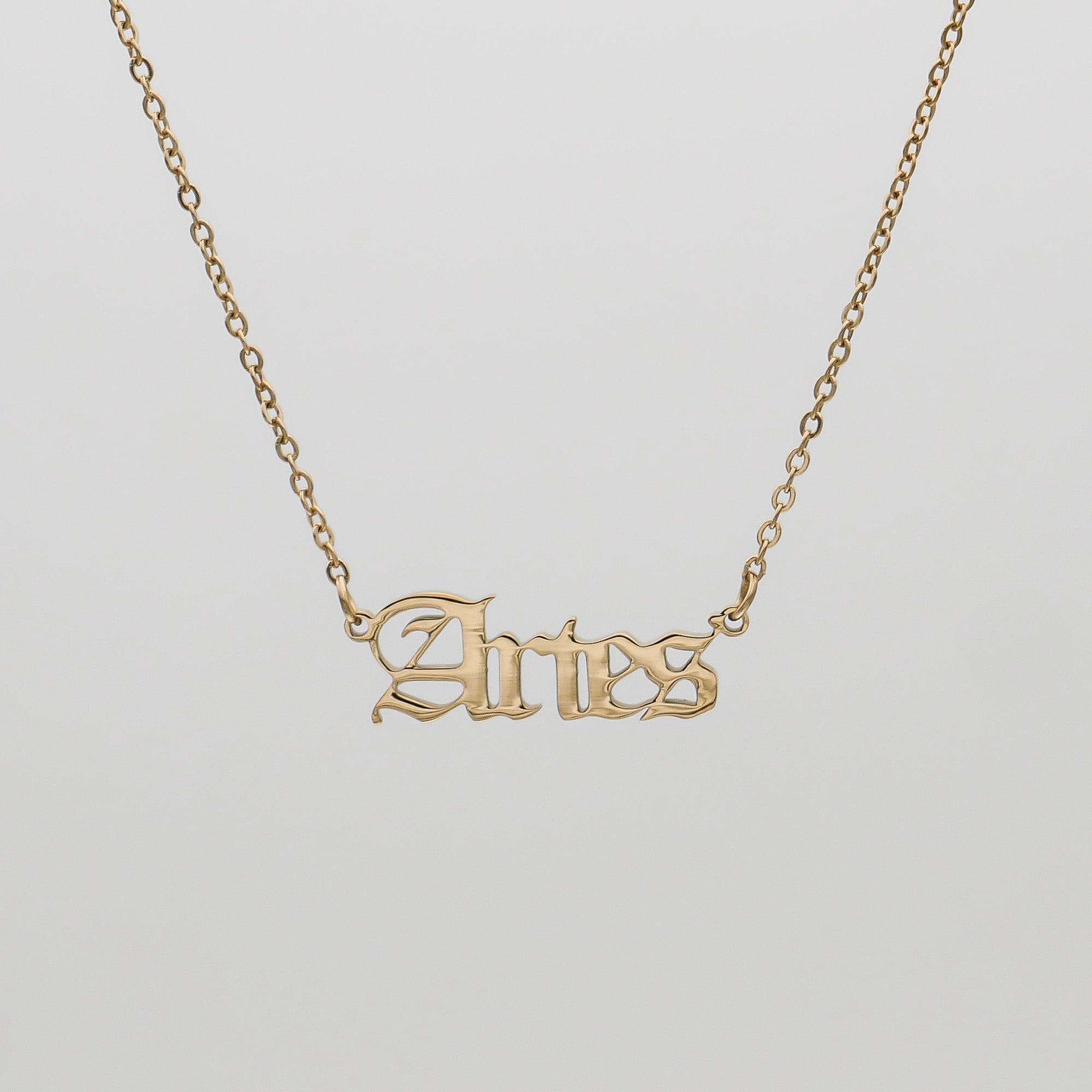 Women's Old English Gold Aries Zodiac Name Necklace by PRYA