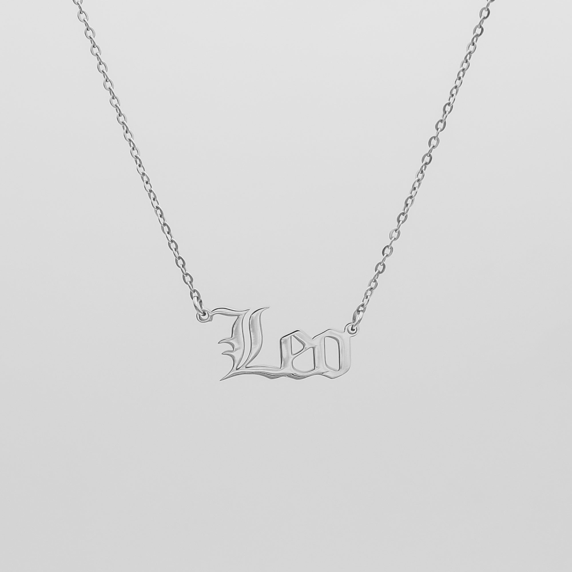 Women's Old English Silver Leo Zodiac Name Necklace by PRYA
