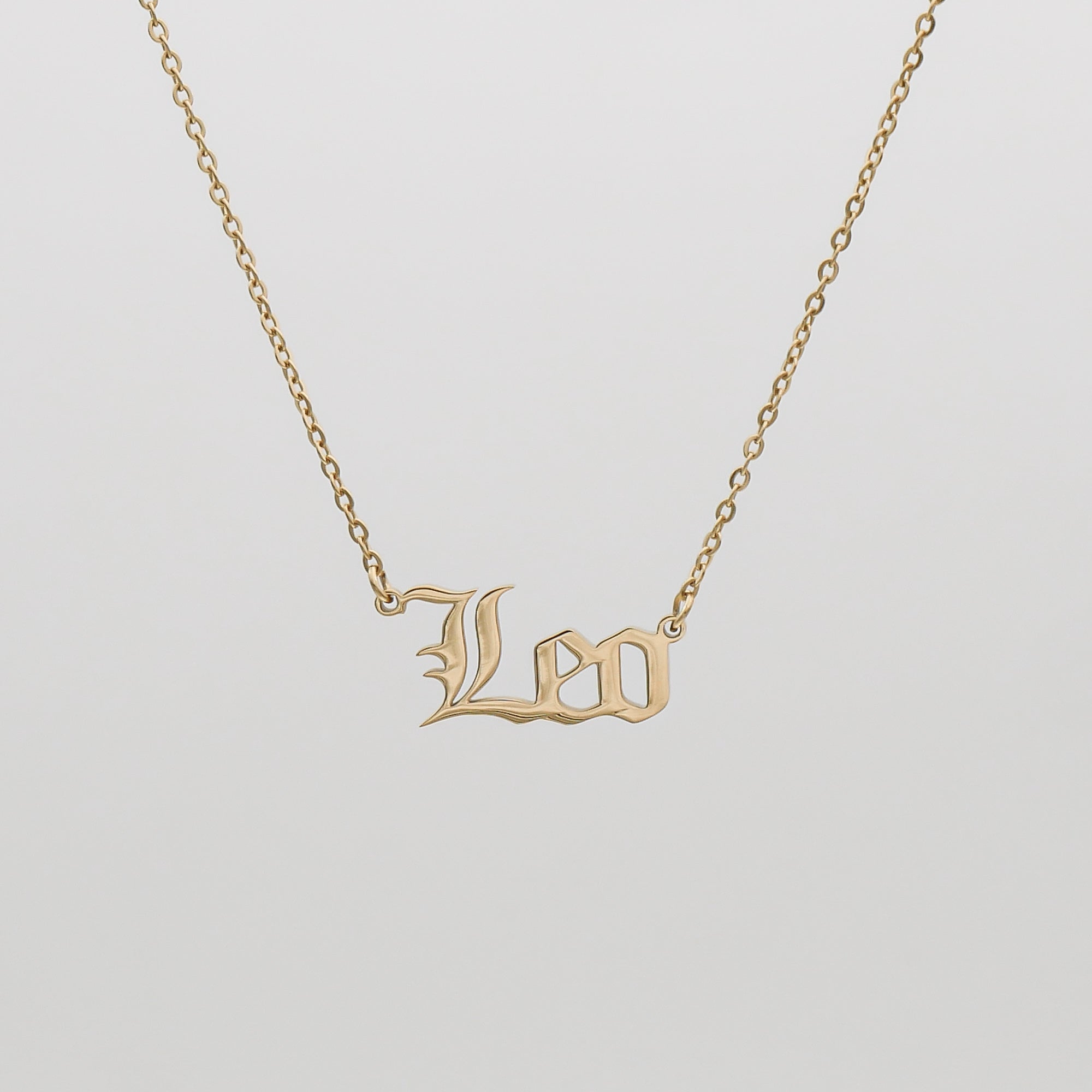 Women's Old English Gold Leo Zodiac Name Necklace by PRYA