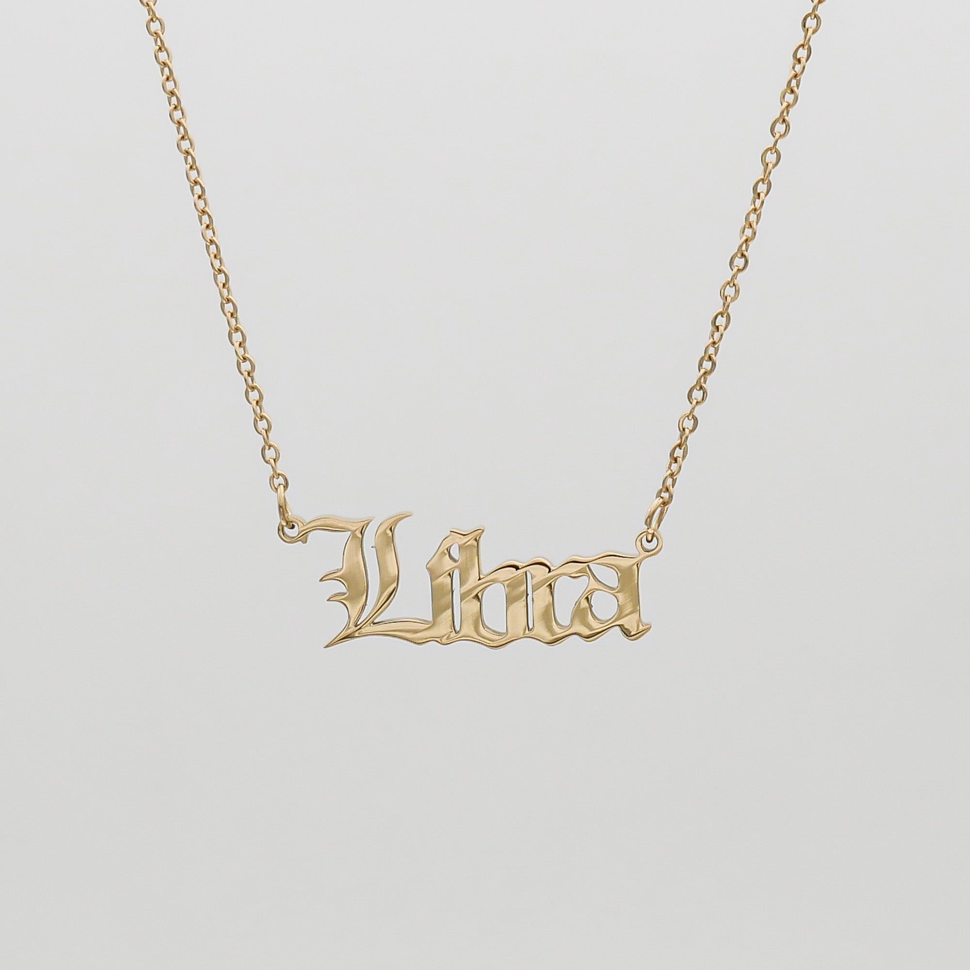 Women's Old English Gold Libra Zodiac Name Necklace by PRYA