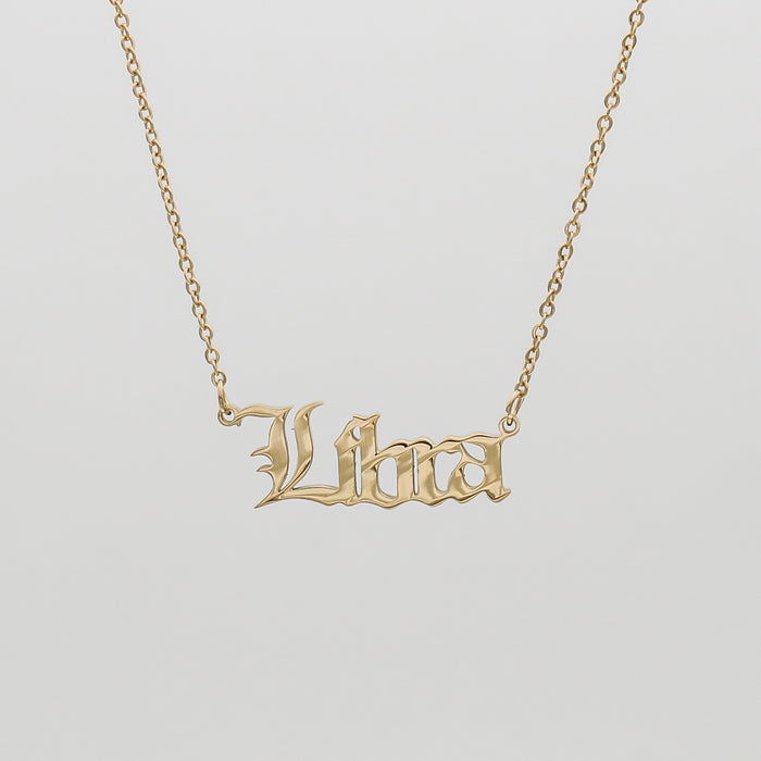 Women's Old English Gold Zodiac Name Necklace by PRYA