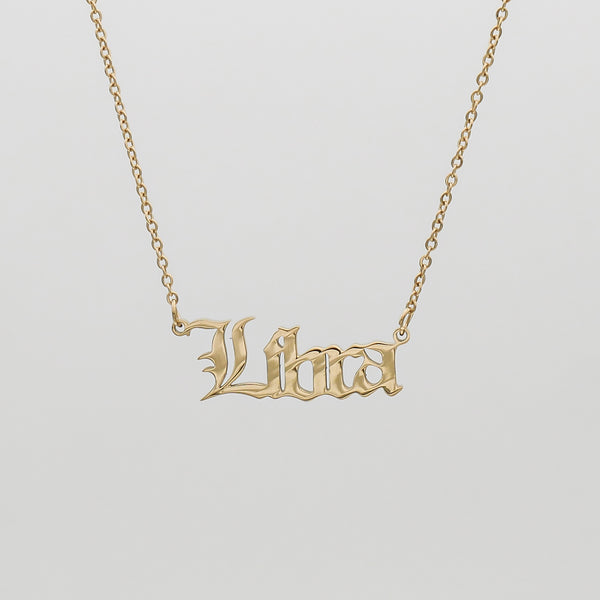 Women's Old English Gold Libra Zodiac Name Necklace by PRYA