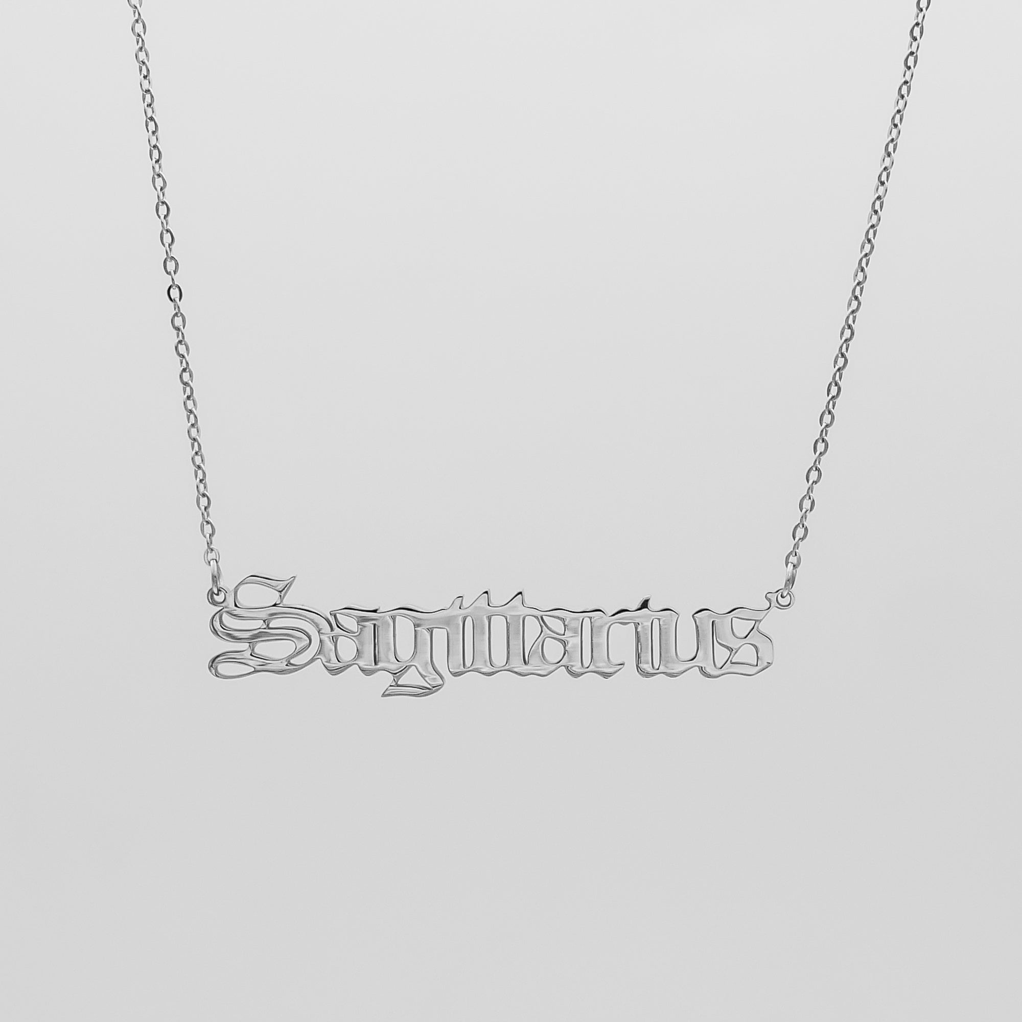Women's Old English Silver Sagittarius Zodiac Name Necklace by PRYA