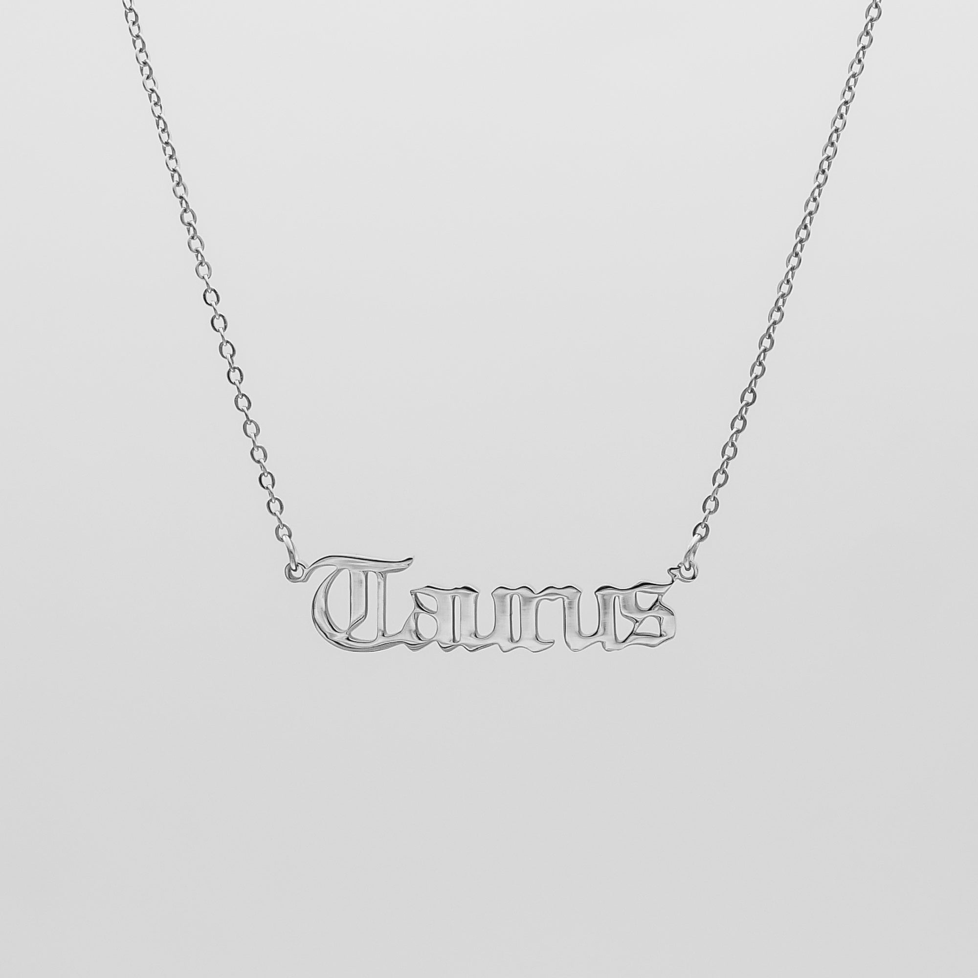 Women's Old English Silver Taurus Zodiac Name Necklace by PRYA