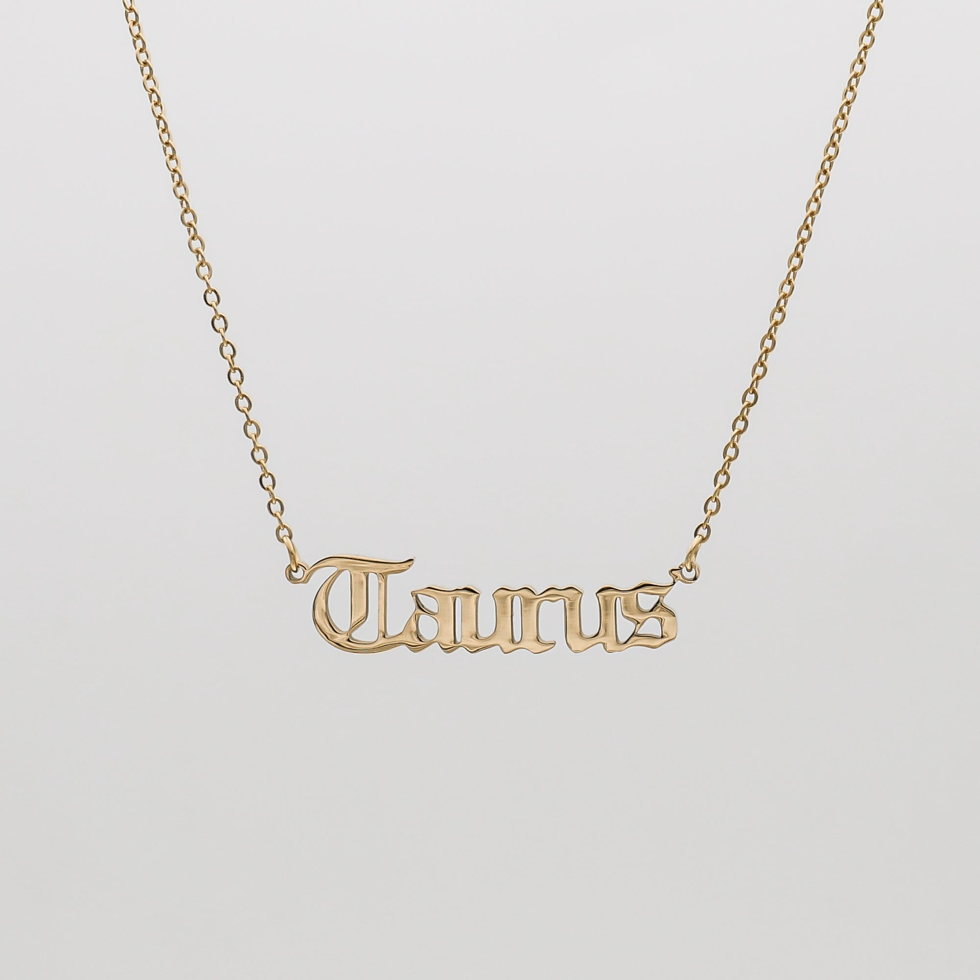 Women's Old English Gold Taurus Zodiac Name Necklace by PRYA