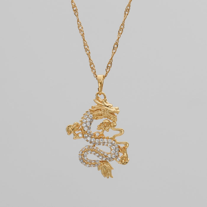 CZ Dragon Necklace, 18k Gold Plated | PRYA