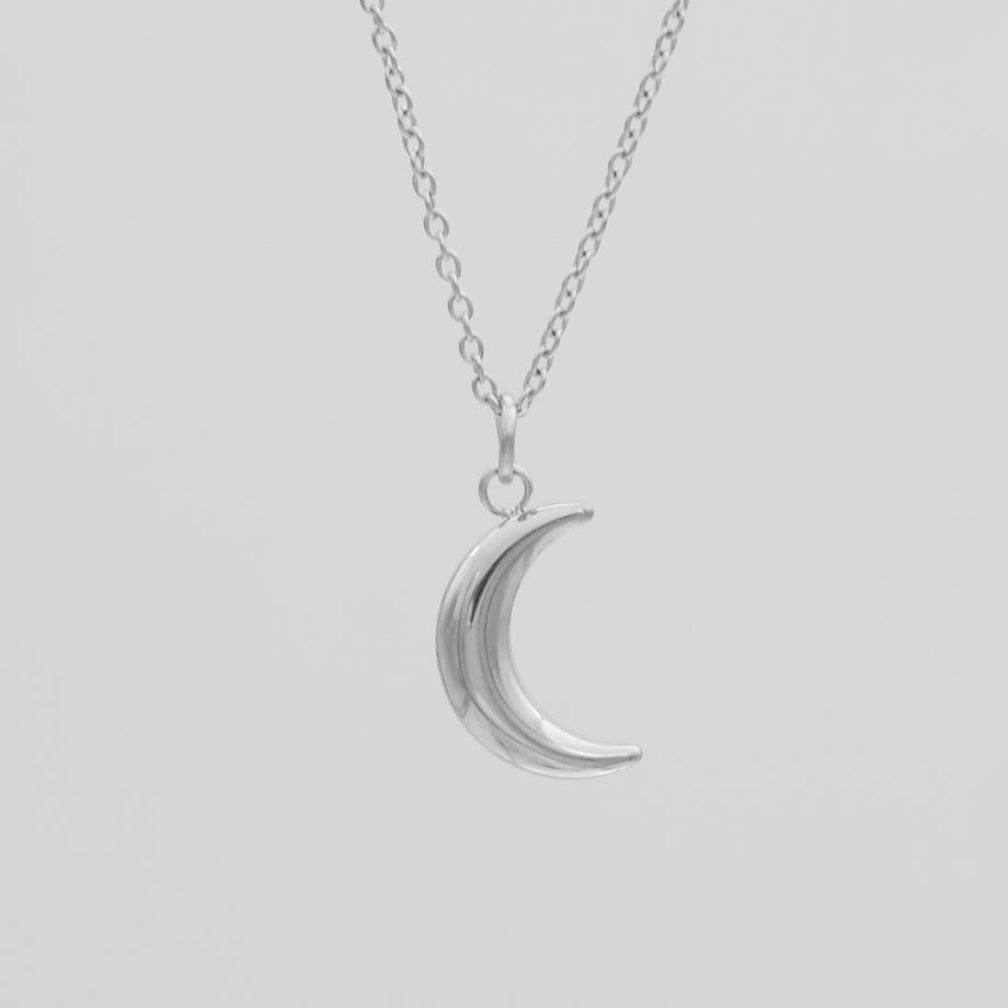 Mini Crescent Moon Necklace, Silver | PRYA