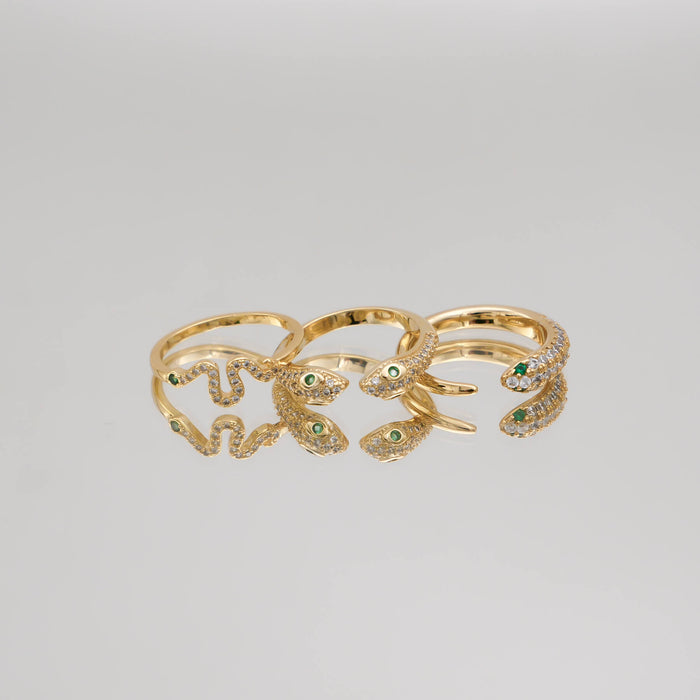 Paved Gold Taya Snake ring with emerald eyes