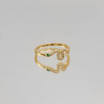 Paved Gold Taya Snake ring with emerald eyes