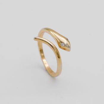 Gold snake ring with CZ eyes