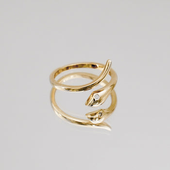 Gold snake ring with CZ eyes